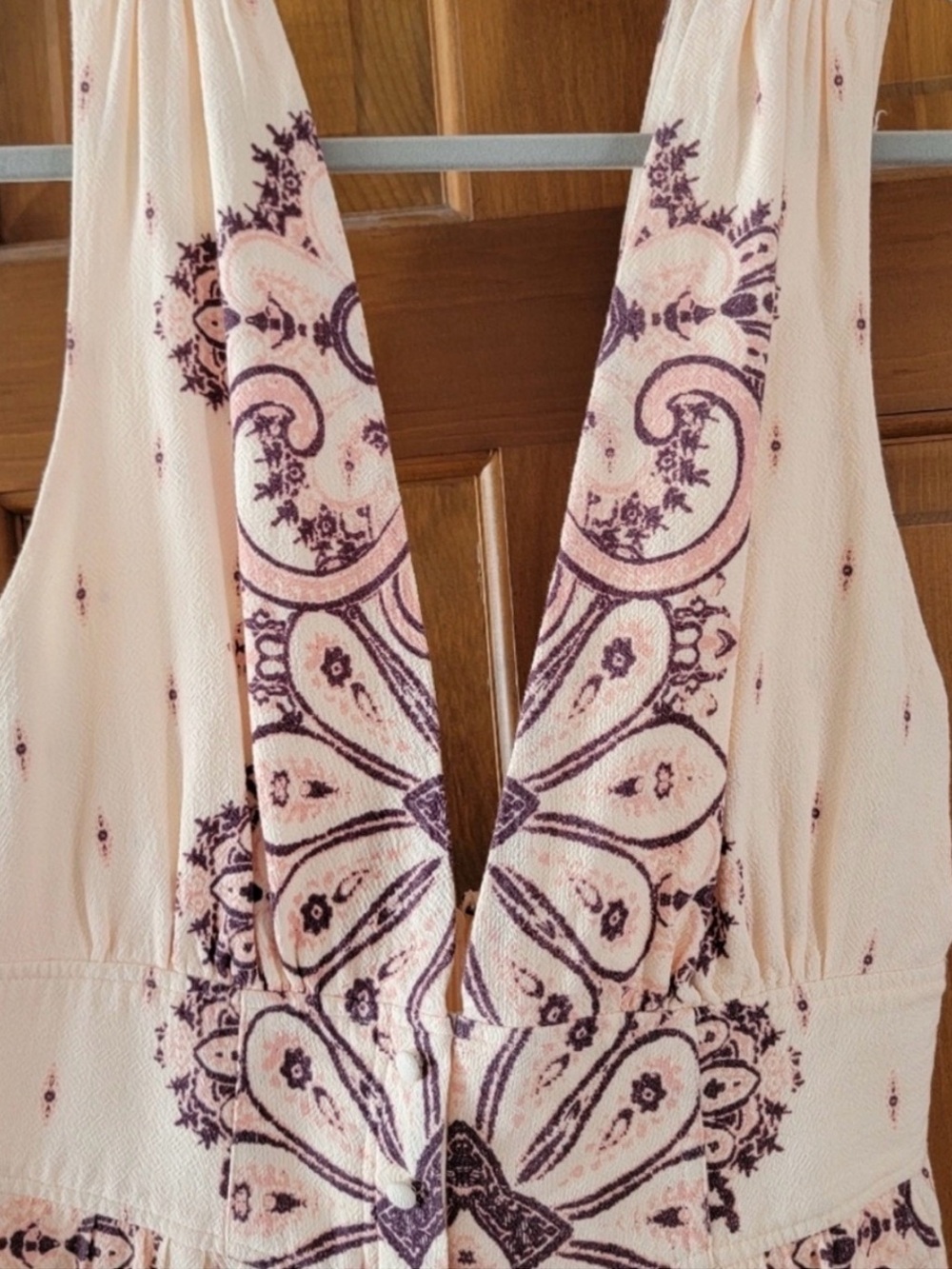 Free People Cream Sleeveless Jumpsuit with Brown Paisley Accents - Picture 4 of 5